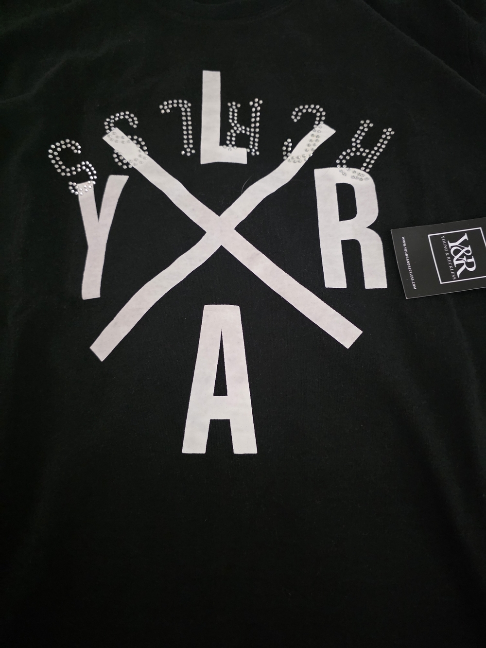 Young & Reckless Black T-Shirt with White Cross Logo Nwt SzL - Picture 5 of 5